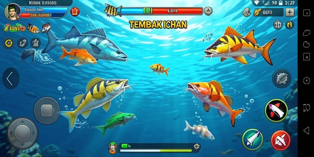 Screenshot 6CF menampilkan pemain asyik menembak ikan di lautan.