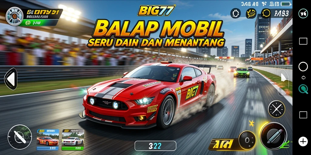 Tangkapan layar dari gameplay balapan yang mendebarkan di BIG77.