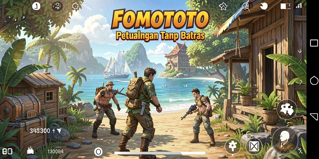 Tangkapan layar FOMOTOTO menunjukkan petualangan seru di dunia terbuka.