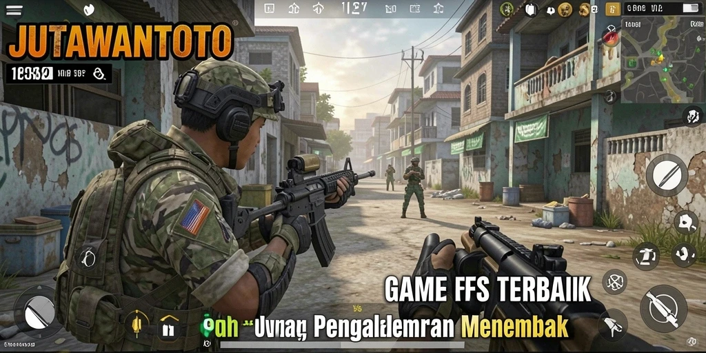 Screenshot dari gameplay JUTAWANTOTO yang menunjukkan aksi menembak intens.