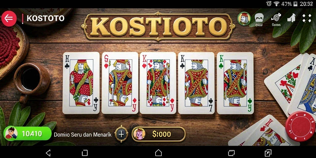 Screenshot gameplay KOSTOTO menampilkan suasana seru bermain Domino.
