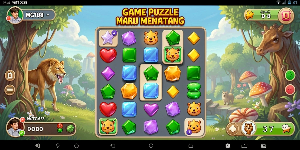 Screenshot utama MG108 menunjukkan gameplay Match-3 yang menantang dan seru.