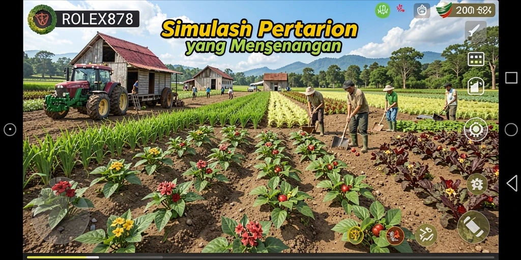 Tampilan gameplay <strong>ROLEX878</strong> yang menarik saat bertani di ladang.