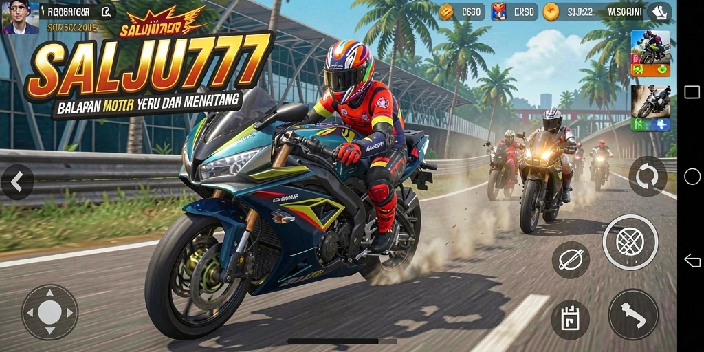 Tampilan gameplay yang mendebarkan dalam balapan motor.