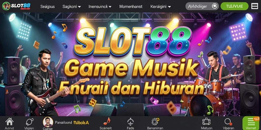 Tampilan gameplay <strong>SLOT88</strong> dengan irama musik yang dinamis.