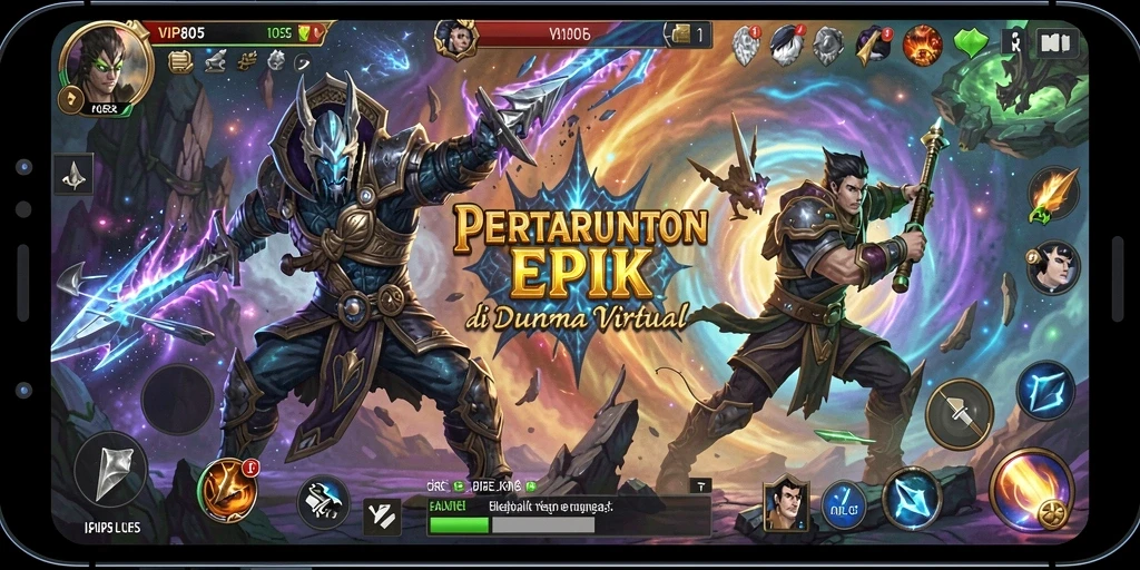 Screenshot gameplay VIP805 menunjukkan karakter bertarung dengan efek visual yang menawan.